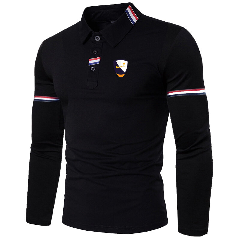 Men's Long Sleeve Contrasting Colors Polo T-shirt Casual Shirts