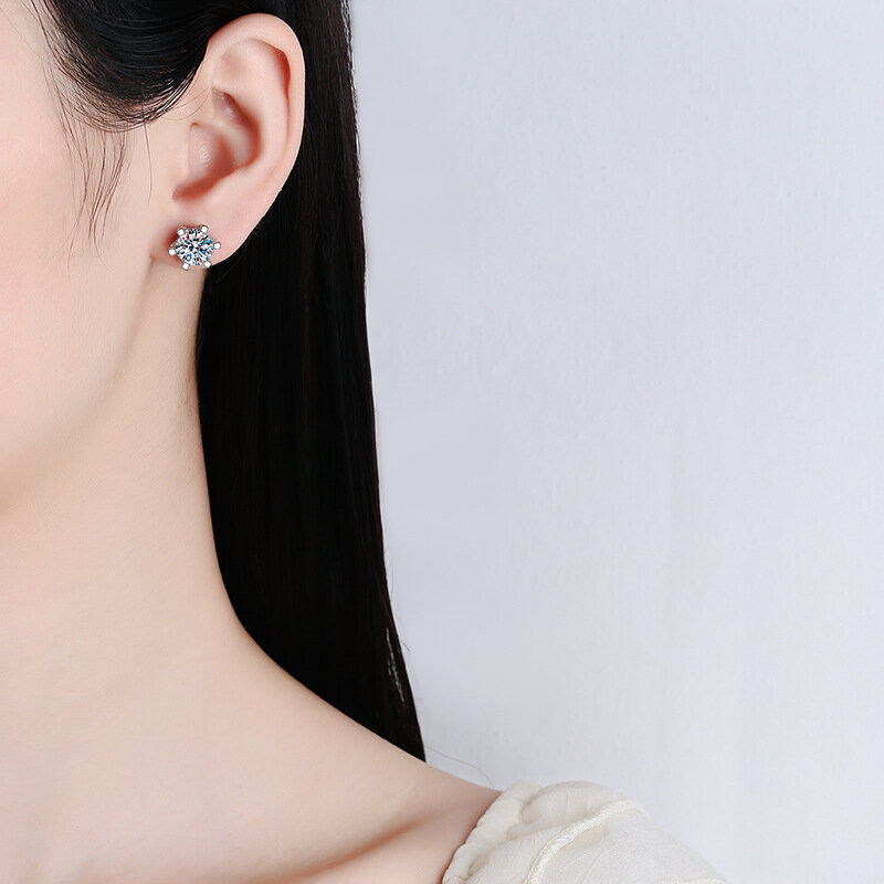 JECIRCON Women Earrings 925 Sterling Silver Moissanite Stud Earrings Full of Diamonds Classic 6 Claw Fashion Simple Earr Jewelry