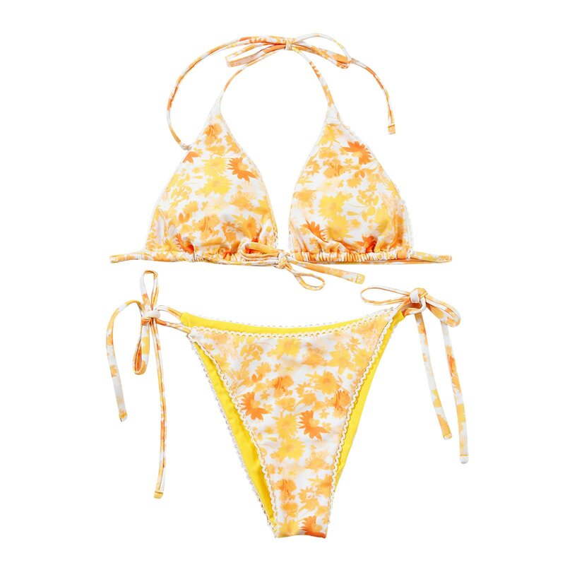 Damski kostium kąpielowy seksowne Bikini 2024 kobiet stroje kąpielowe zestaw Bikini Push-Up stringi brazylijski kwiatowy nadruk kąpielowy strój plażowy nowy