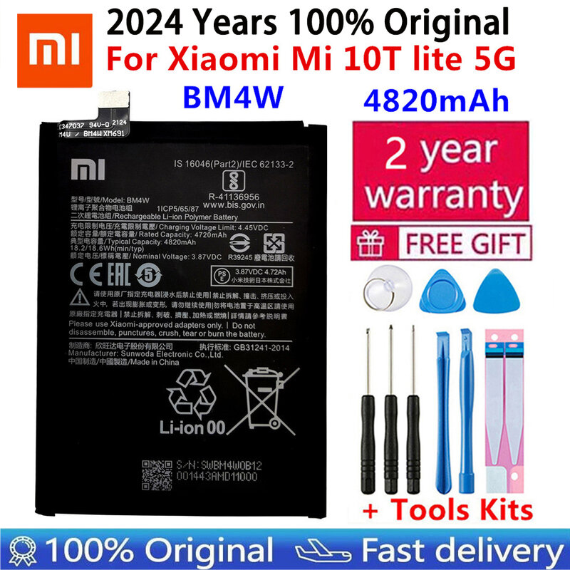 Bateria para Xiaomi Mi 10T Lite 5G BM4W, 4820mAh, baterias de alta qualidade, ferramentas gratuitas, transporte rápido, 100% original, 2022