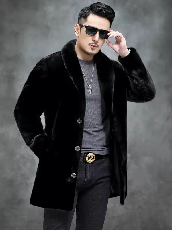 AYUNSUE шуба из натурального меха норки, мужские пальто, зимняя теплая парка, мужские роскошные куртки средней длины из меха норки, мужское зимнее пальто SGG732