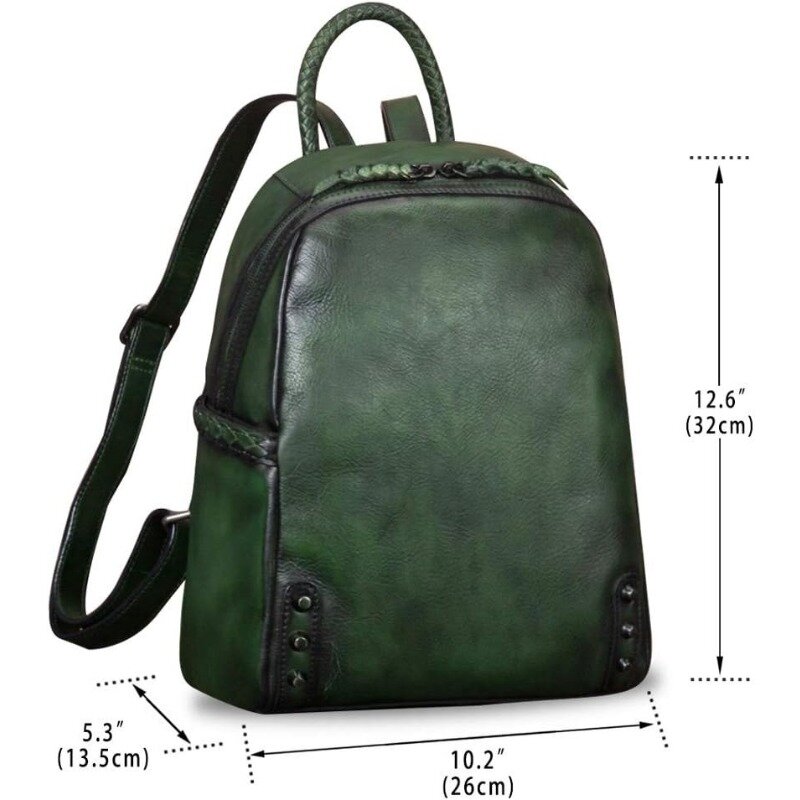 Sac à dos vintage fait à la main pour femme, sacoche décontractée, sacs à dos mignons, sac à main de jour, vert foncé, taille unique
