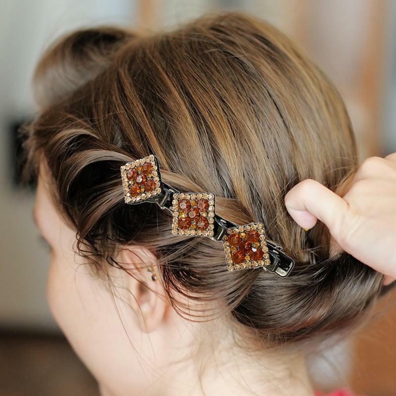 Rhinestones Braided Hair Clips Stylish Clover Hair Clips Korean Elegant Hairpins Styling Hairgrips Durable Barrettes For Women