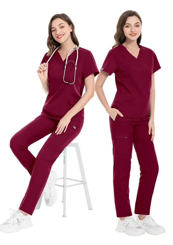 Uniformes médicos de manga curta para mulheres, vestidos cirúrgicos hospitalares, tops e calça, acessórios de enfermagem, roupas médicas, 2021