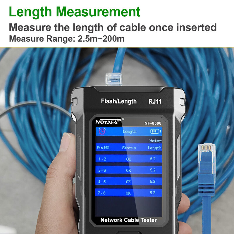 NOYAFA-probador de Cable de red NF-8506, rastreador de cables multifunción, compatible con prueba de PING/escaneo IP/Poe, medida de longitud, probador de mapa de cables