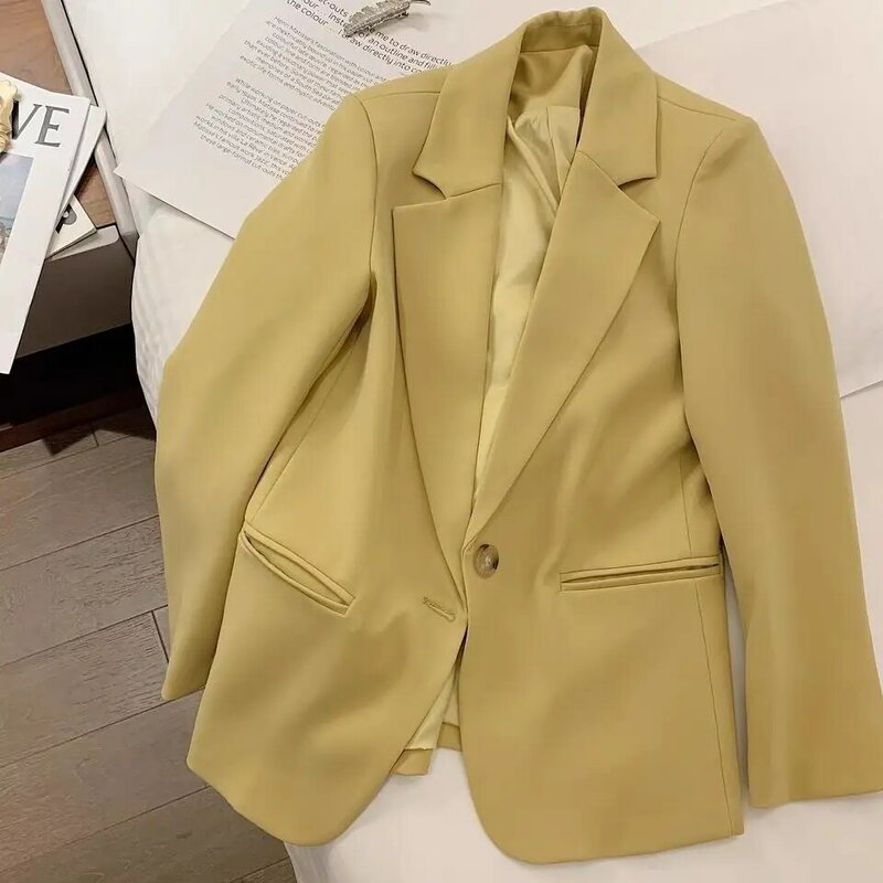 Blazer feminino de botão único, jaqueta chique coreana, casaco feminino do escritório, manga comprida, casual e de negócios, roupas de luxo, roupas femininas