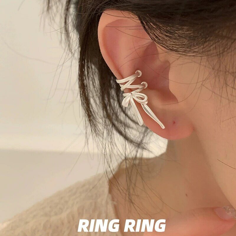 KADRUFI-Clipes auriculares estéticos fita para mulheres e meninas, estilo ballet, punho de orelha com nó, moda coreana, brinco Kpop, jóias, novidade