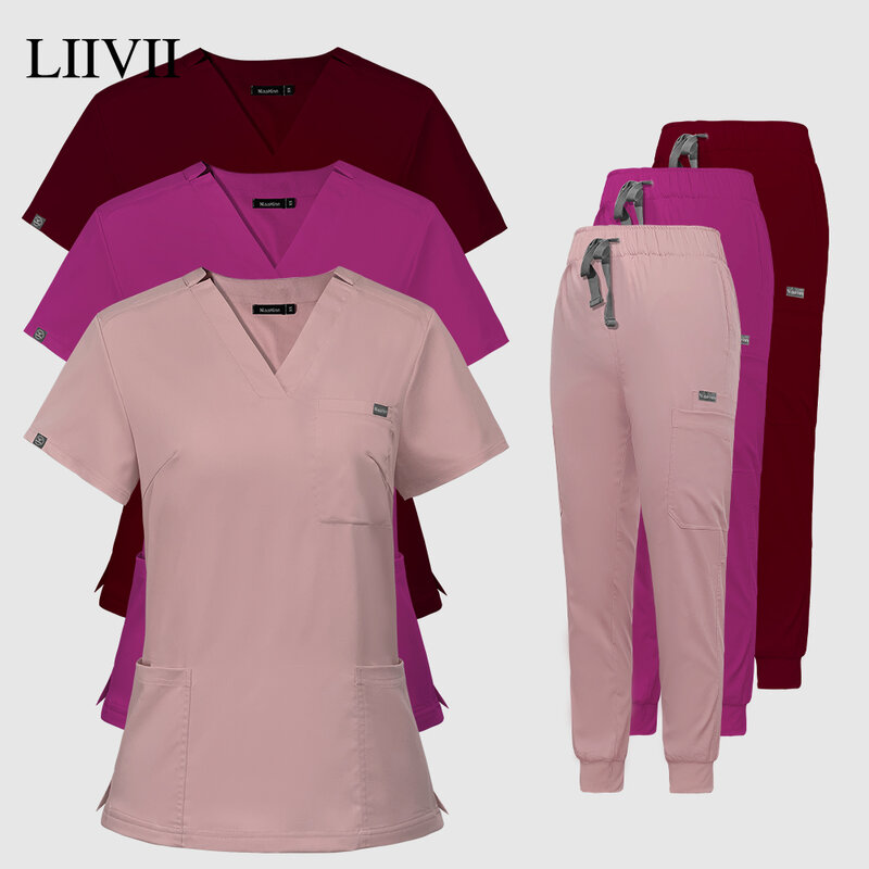 Trajes de limpieza de alta calidad, conjunto de uniforme médico de manga corta para sala de operaciones, accesorios para enfermera, Tops, pantalones, traje