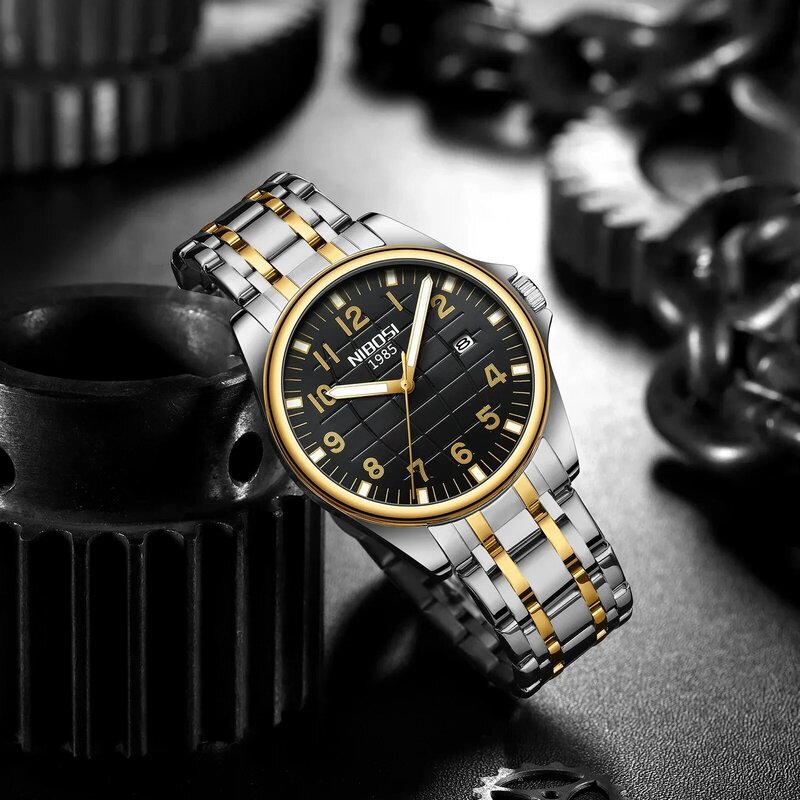 Nibosi-relógio de quartzo masculino, marca de luxo, casual, simples, com data, impermeável, para homens, 2024