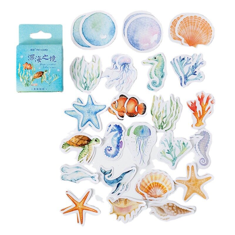 Arte animal do mar adesivos para Scrapbooking, Oceano bonito adesivos, suprimentos artesanais, 46 pcs