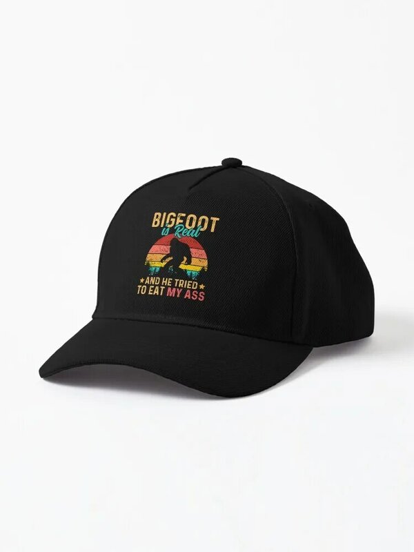 Bigfoot Is Real And He Tried To Eat My Ass - Retro Vintage Sunset Bigfoot Design Baseball Cap Snapback Cap Hats Man Women's