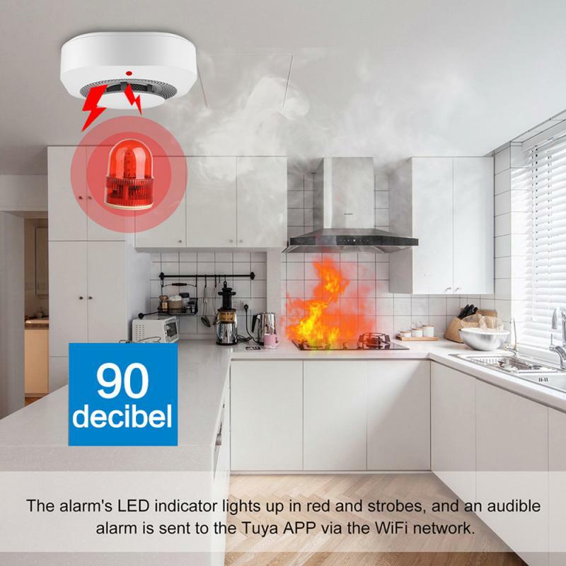 Smart Smoke Detector Fire Alarm WiFi Smoke Detector Battery Not Included App Professional Monitoring Service Independent Smoke