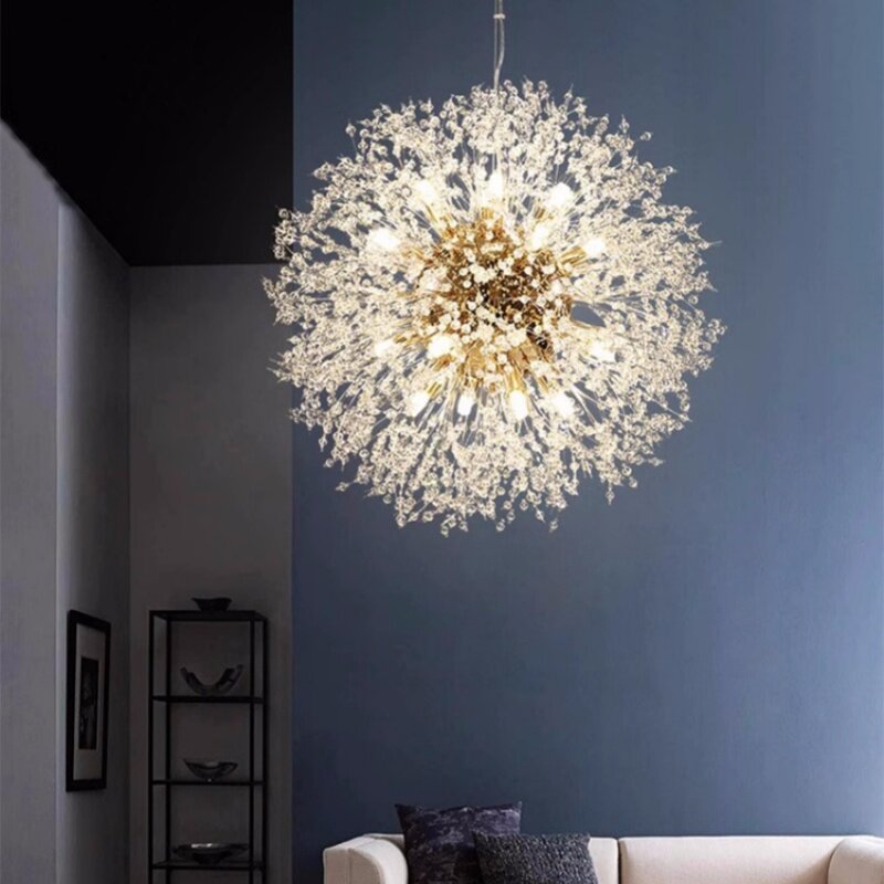Led Crystal Pendant Light Living Room Luxury Creative Kitchen Island Light Modern Shop Hanging Lamp Gold Dandelion Design Lustre