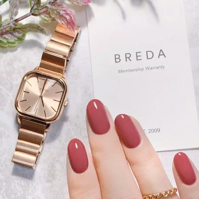 Bredan reloj cuadrado de edición limitada para mujer, reloj de cuarzo de lujo niche, correa de acero, a la moda, simple y resistente al agua