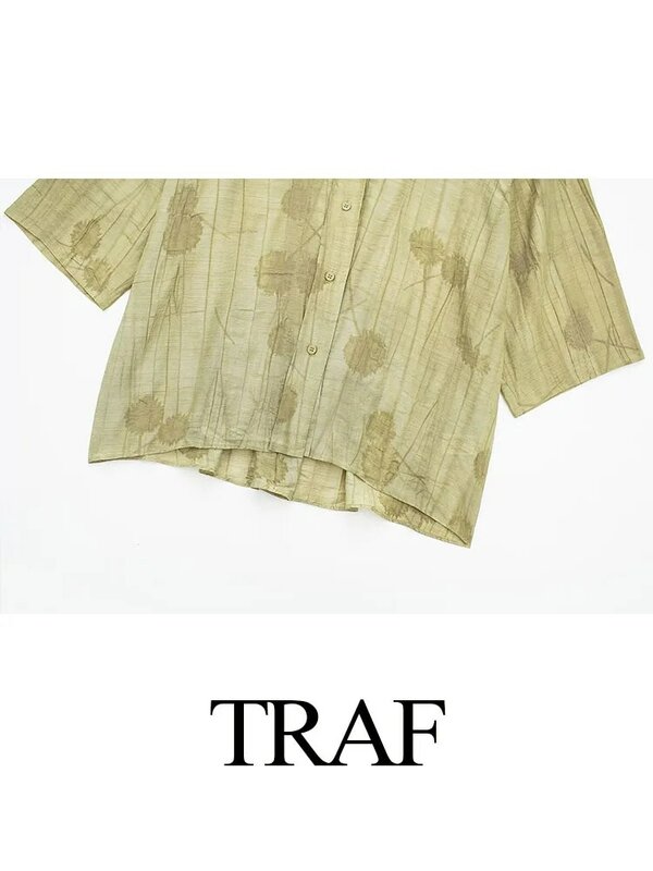 TRAF-camisas informales de manga larga para mujer, blusa Vintage de un solo pecho, cuello vuelto, estampado sólido, nueva moda de verano
