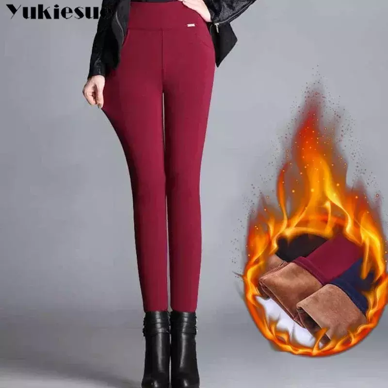 2021 kobiet zimowe ciepłe spodnie dla kobiet aksamitne grube spodnie wysokiej talii elastyczne matka spodnie ołówkowe ze strechu ubrania 5XL 6XL