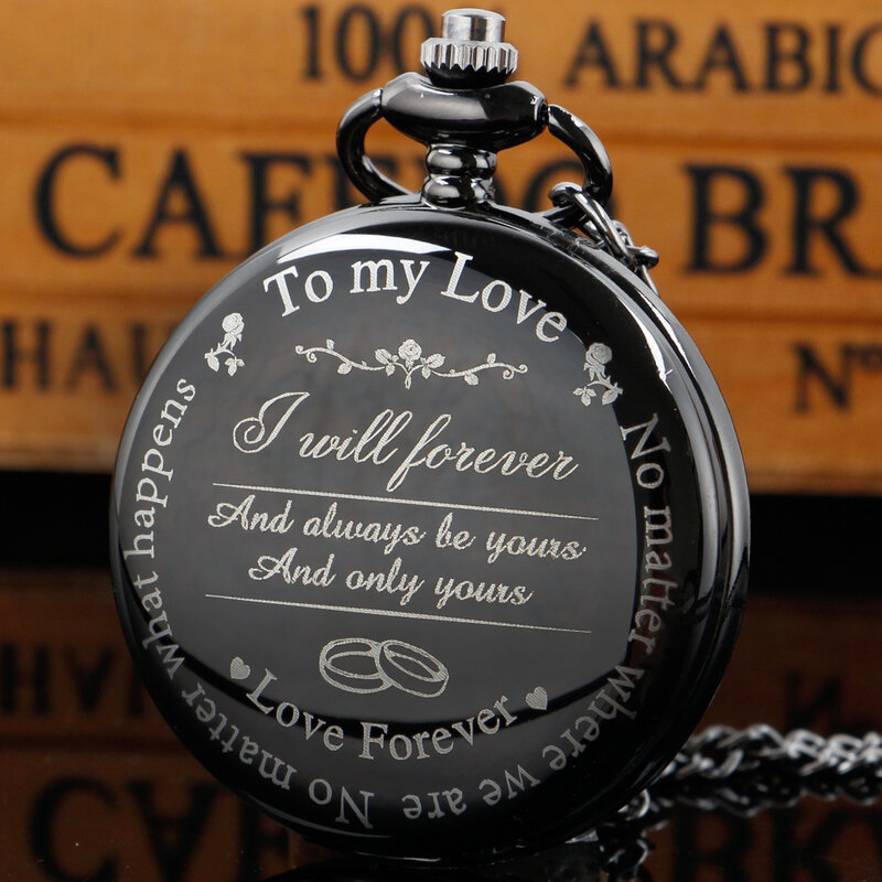 To My Love jam tangan saku Quartz hadiah ulang tahun teks spesial jam liontin kalung Fob Retro hitam Steampunk