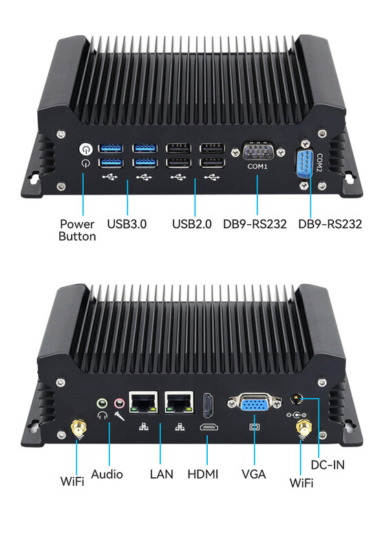 Fanless Industrial Mini PC Intel Core i7-10610U 2x Gigabit LAN 2x COM RS232 8x USB Support WiFi 4G LTE Windows Linux
