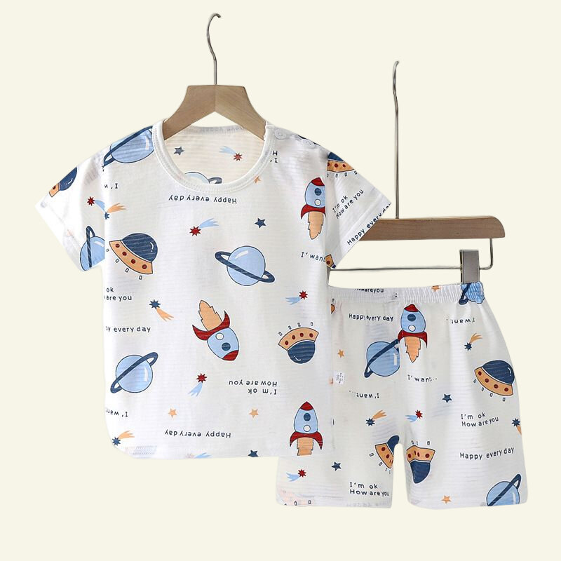 Popular in SummCottonSafe Baby Children Clothes  Set Cute Cartoon Short Sleeve Home Pajama Set Sleepwear Soft Breathable