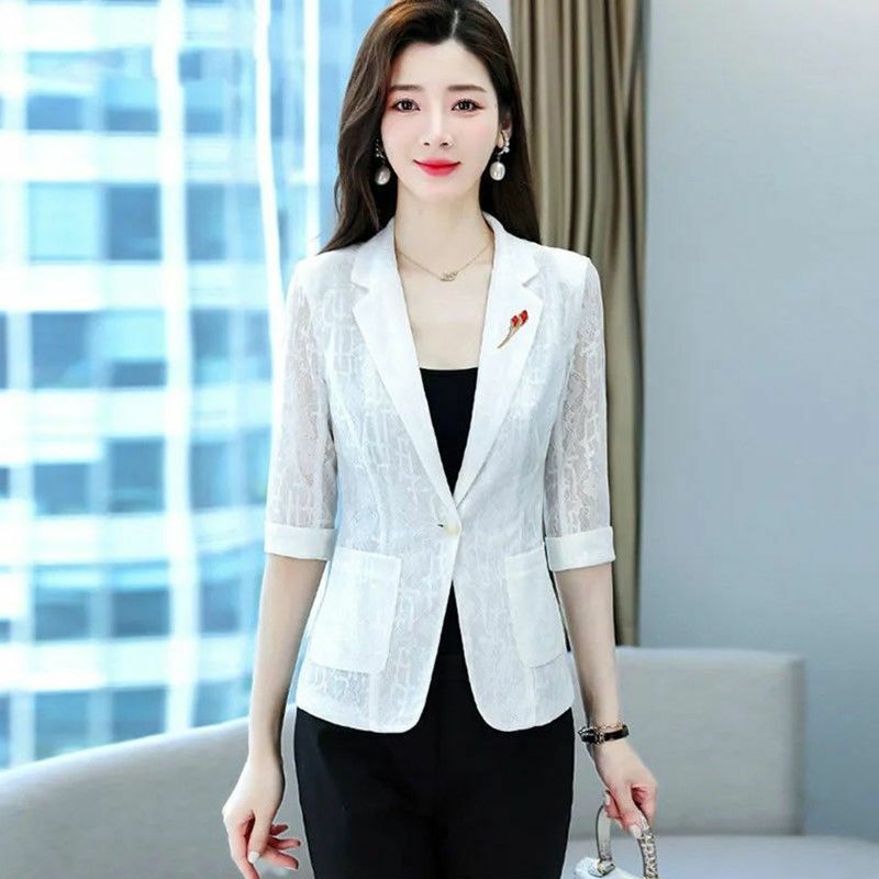 Women's Blazer Jacket Korean 2024 Spring Summer New Slim Lace Small Suit Jackets Female Elegant Professional Suit Women B6