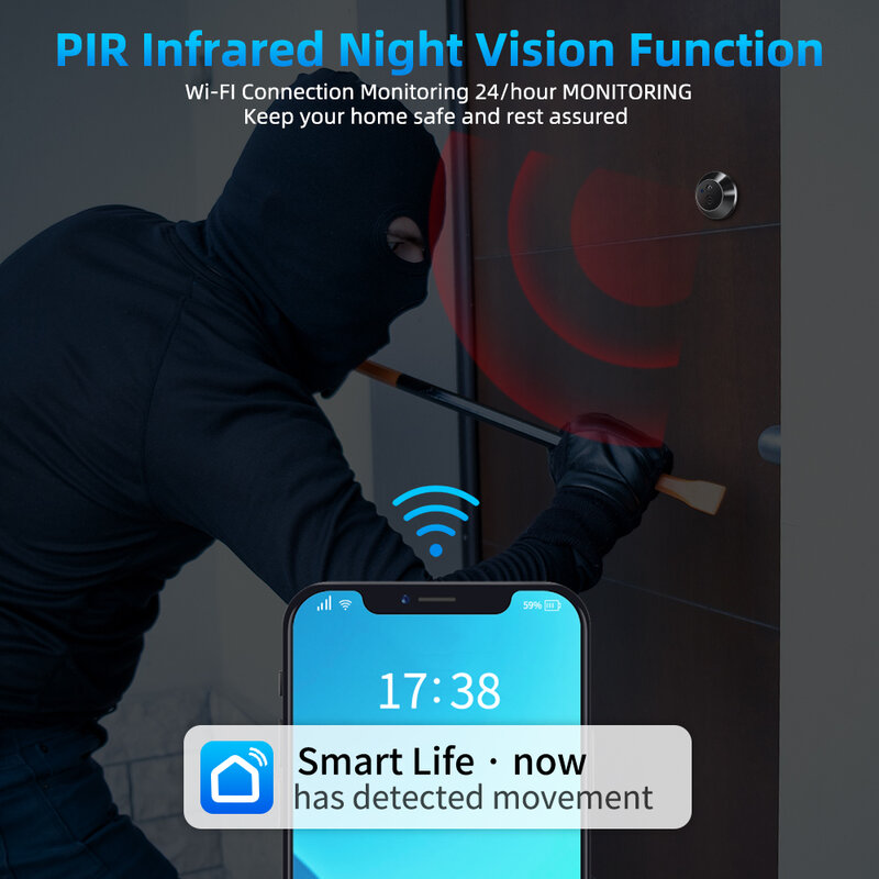 Elecpow-mirilla WiFi Tuya Smart 1080P, cámara Digital para puerta, vídeo de 4,3 pulgadas, timbre PIR, visión nocturna, detección de movimiento