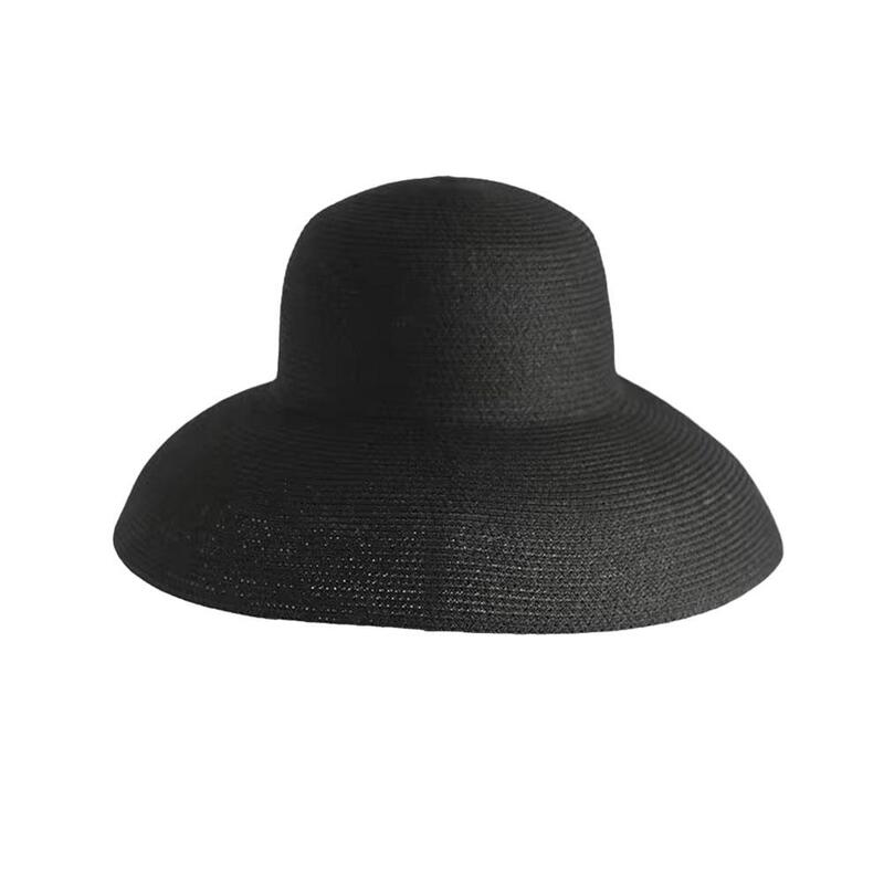 Francuskie w stylu Hepburn duże kapelusz słomkowy z rondem letnie słońce wędkarz osłona przeciwsłoneczna Retro kapelusz z rondem na plażę szerokie C3R5