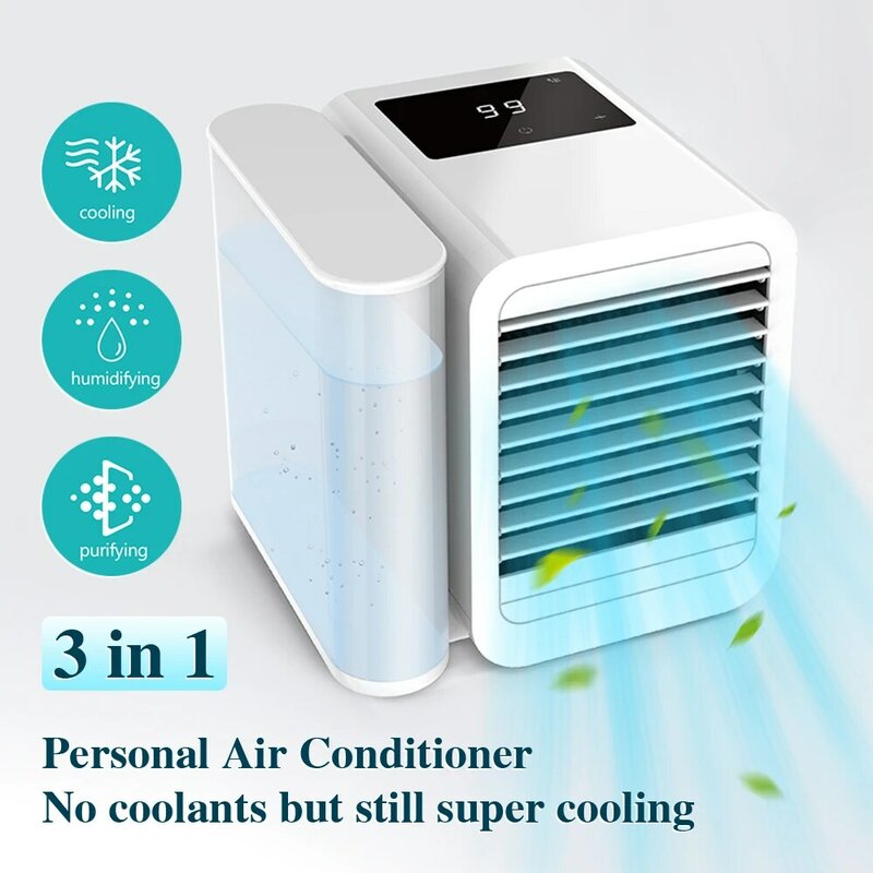 Mini Ar Condicionado Portátil, Ventilador USB Cooler, Tanque de água 1000ml, Umidificador de refrigeração, Escritório, Casa, Móvel