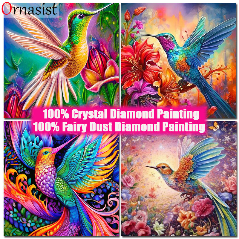5D Crystal Diamond Painting, Ponto-cruz, Animal, Beija-flor, Fada completa, Poeira, Mosaico de diamante, Flor, Decoração Home, Handmade Gift
