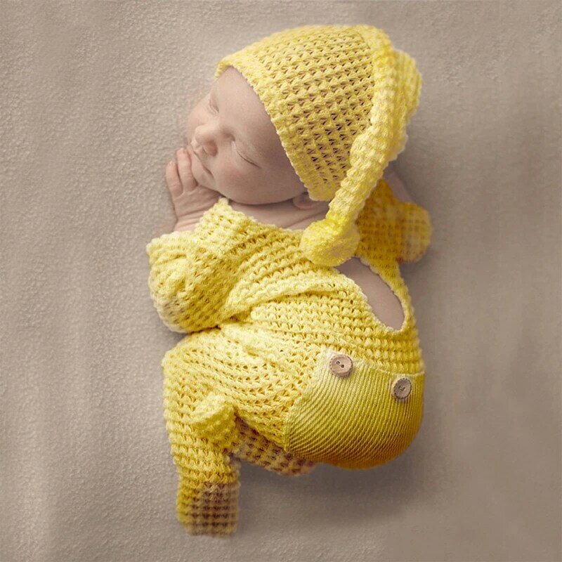 HUYU Infant Baby Photo Romper Jumpsuit Short Sleeve Breathable Sweatshirt Bodysuit Hat Soft Knitted Infants Photo Props