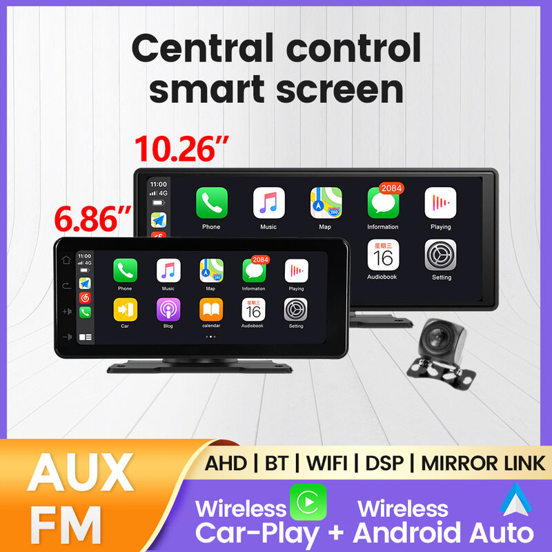 Universal 6.86“10.26“ Central Control Smart Screen Car multimedia radio player Car-Play+Adnroid Auto WIFI AHD BT DSP Mirror Link