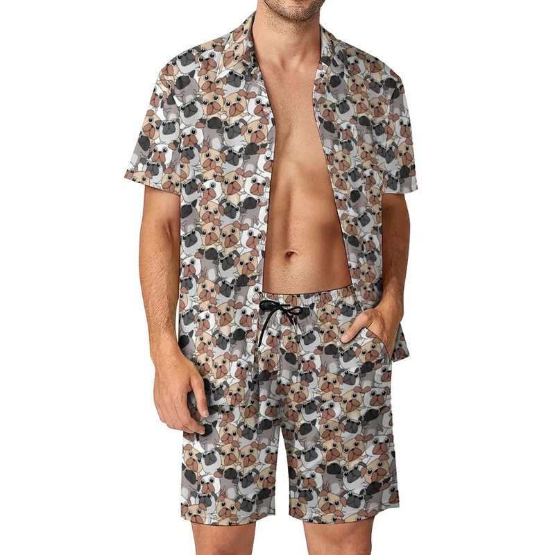 Haustier Hund Muster Shirt 2 Stück Anzug 3D-Druck Vintage Shirts Strand Shorts übergroße 2 Stück Set Urlaub Hawaii Streetwear Mann Anzüge