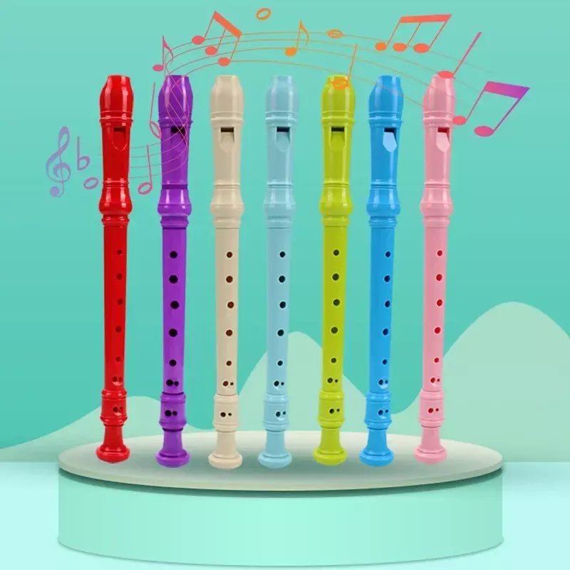 8 Holes Long Flute Baby Musical Instrument Toys for Kids Colorful Recorder Clarinet Children Beginner Gifts with Cleaning Stick