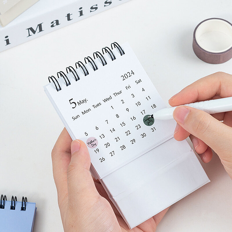 2023/2024 Calendar Delicate Simple Desk Fresh And High-end Mini Desktop Note Coil Calendar For Book Office School Supplies