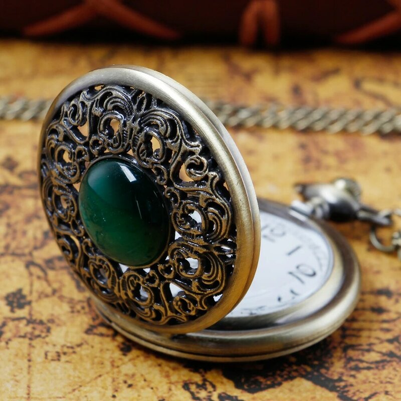 Vrouwen Elegante Vintage Quartz Pocket Horloges Emerald Ontwerp Ketting Sieraden Accessoires Met Ketting Geschenken Voor Vrouwen