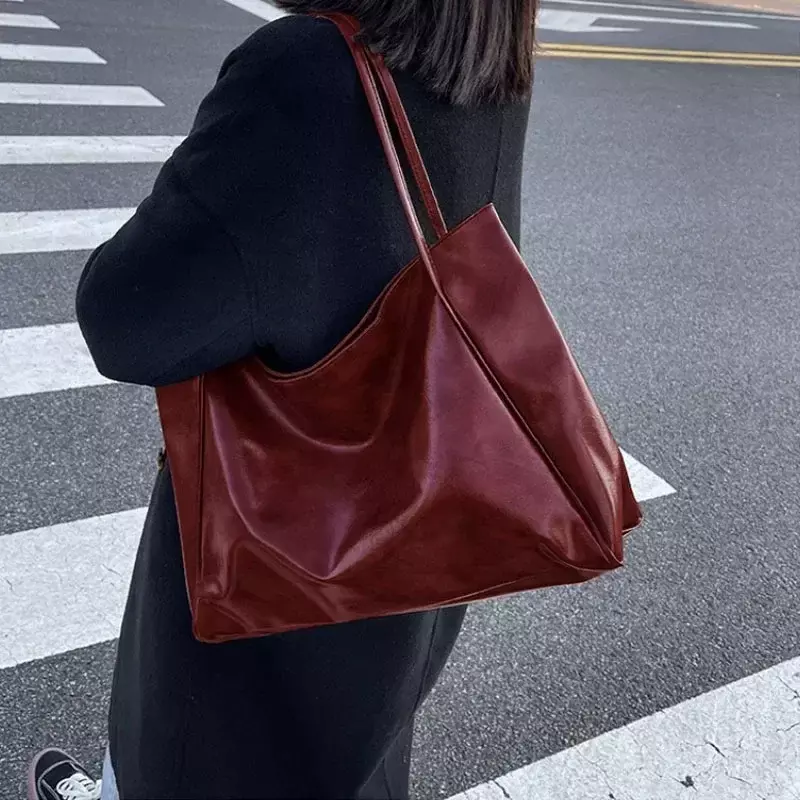 Женская сумка-тоут, модная сумка через плечо большой емкости, мягкая Женская Ретро сумка через плечо, повседневные портативные сумки с пряжкой