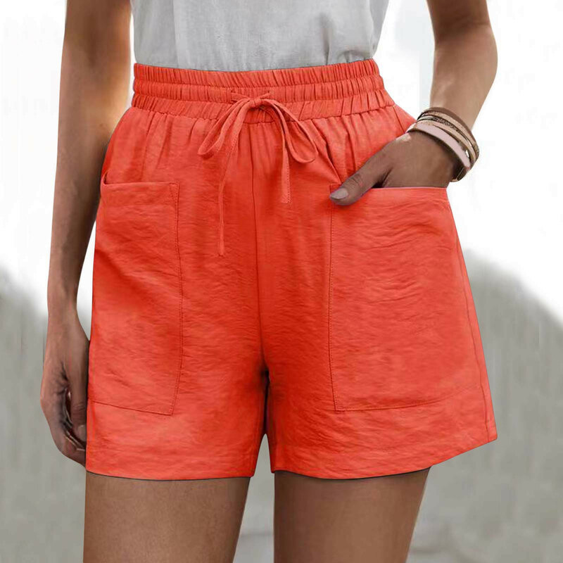 Baumwolle Leinen feste Shorts für Frauen 2024 Sommer mode lässig lose gerade Shorts Frauen elastische Taille kurze Hosen