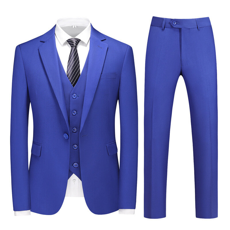 Terno de três peças masculino com dupla divisão, cintura elástica, adequado para casamento, noivo de negócios, jaqueta, colete com calças, 1 botão