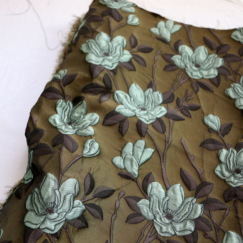 レトロダークアーミーグリーン三次元花カラー染めジャカードウェア生地DIY