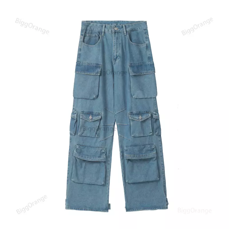 Nuovi pantaloni Cargo americani da donna Jeans larghi a vita alta Retro Street Harajuku coppie Y2K Style Mopping Pants abbigliamento giovanile