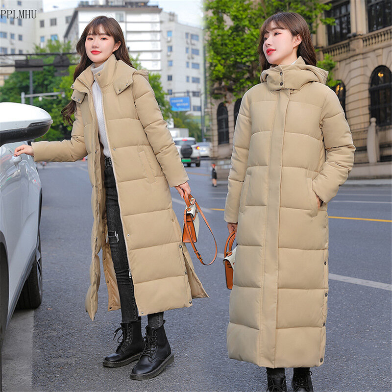 Casual Overcoats Snow Wear Hooded Long Parkas Cold Outwears Tops Korean Warm Thick Sobretudos Winter Cotton Padded Coats Women