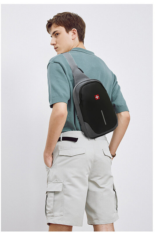 Swiss-impermeável e anti-roubo bolsa de ombro para homens, cor sólida, casual, ao ar livre, moda, novo