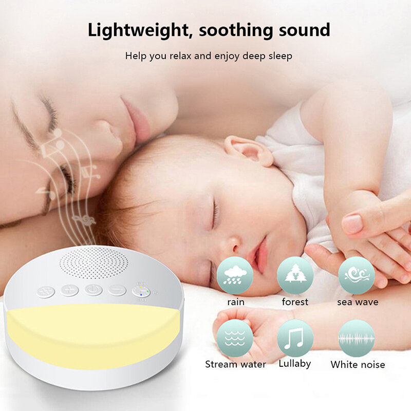 Máquina de ruido blanco para bebés, dispositivo recargable por USB, temporizador de luz nocturna