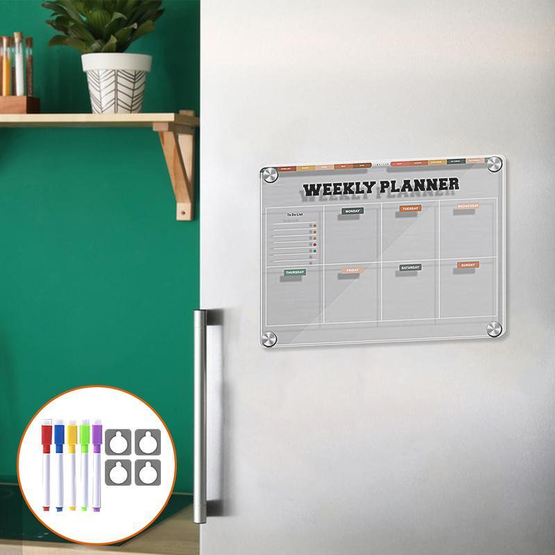 Quadro magnético reutilizável para geladeira, calendário geladeira, Planner Board, acrílico Clear Message Board, Frigorífico Notepad, 12x9in