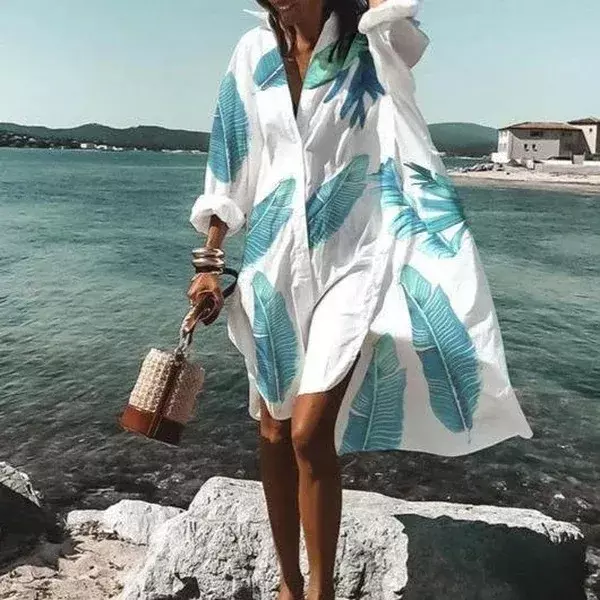 European and American 2024 Street Women's New Summer Fashion Style Printed Shirt  dresses for women YBF50-3