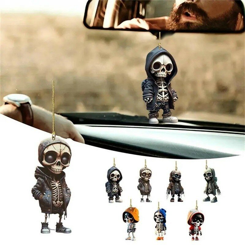 Acrílico esqueleto Swing carro ornamento, decoração do Dia Das Bruxas, pendurado decoração retrovisor, pingente esqueleto assustador