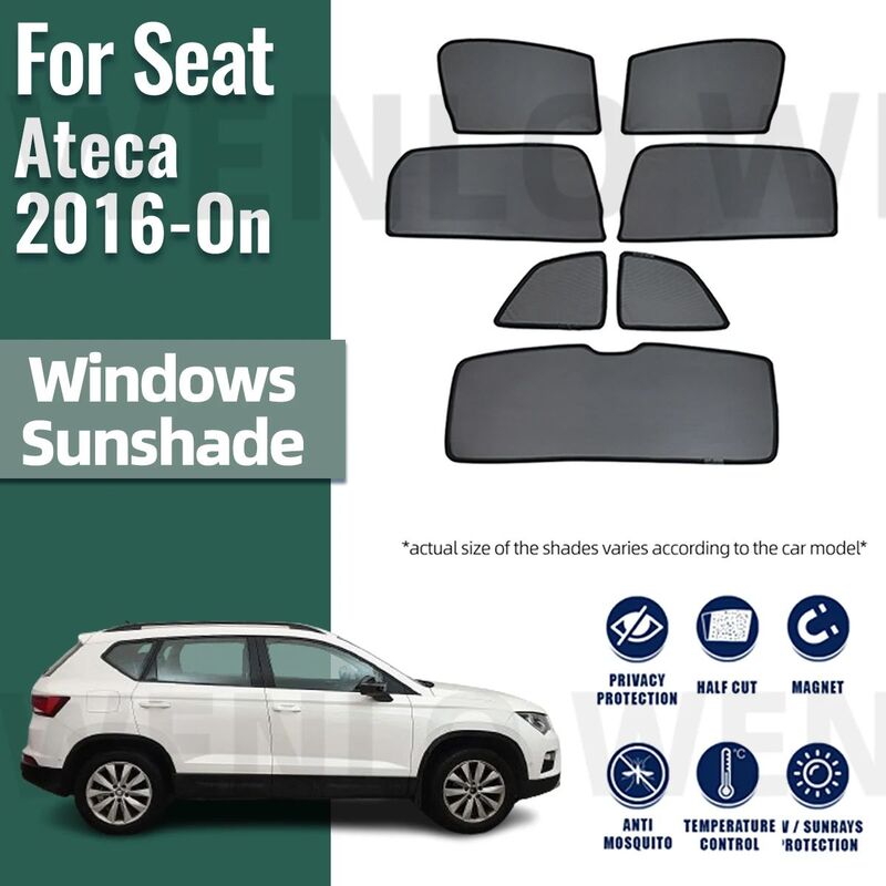Pelindung terik matahari mobil, untuk kursi Ateca SUV 2016-2023 2024, kaca depan magnetik, bingkai tirai, jendela samping belakang, pelindung matahari