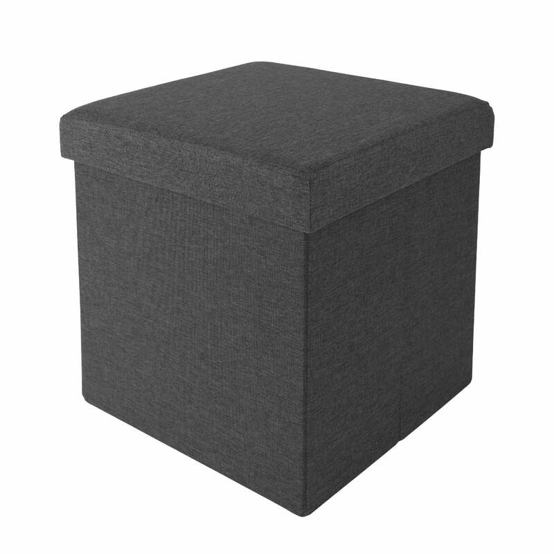 Seville Classics Cushioned Fabric Ottoman Hidden Storage Chest Footrest Chair, Padded Seat, Modern Gray, 15.7" Cube