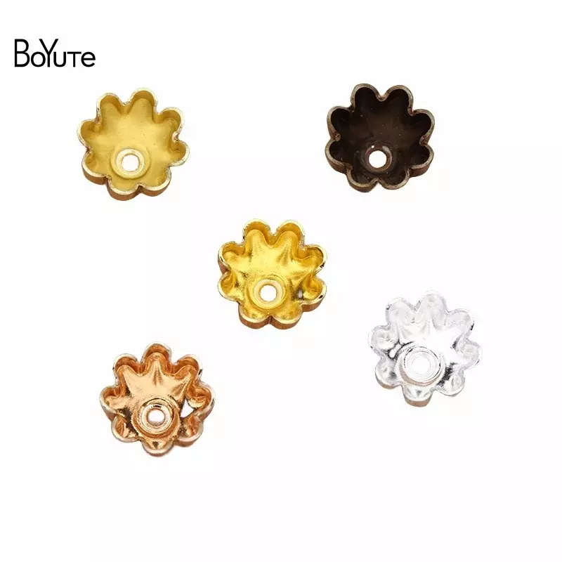 BoYuTe-Capuchons de perles de fleurs en laiton métallique, 8mm, accessoires de bricolage, bijoux de direction, vente en gros, 200 pièces par lot
