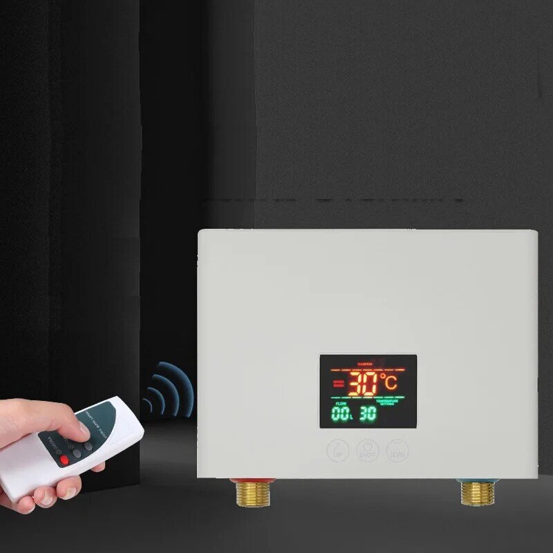 Aquecedor de água elétrico montado na parede com controle remoto, aquecedor instantâneo, exibição de temperatura LCD, cozinha e banheiro, 110V, 220V