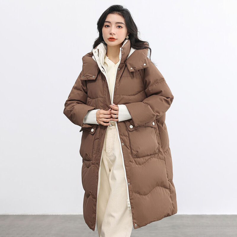 Abrigo con capucha de plumón para mujer, nueva moda de otoño e invierno de 2023, versátil y Simple, cálido.